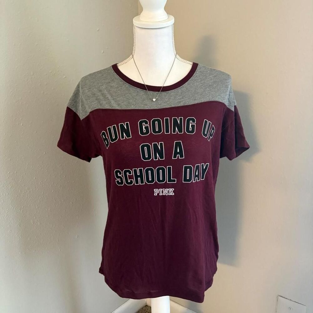 Victoria-s-secret-pink Women's Burgundy and Red T-shirt